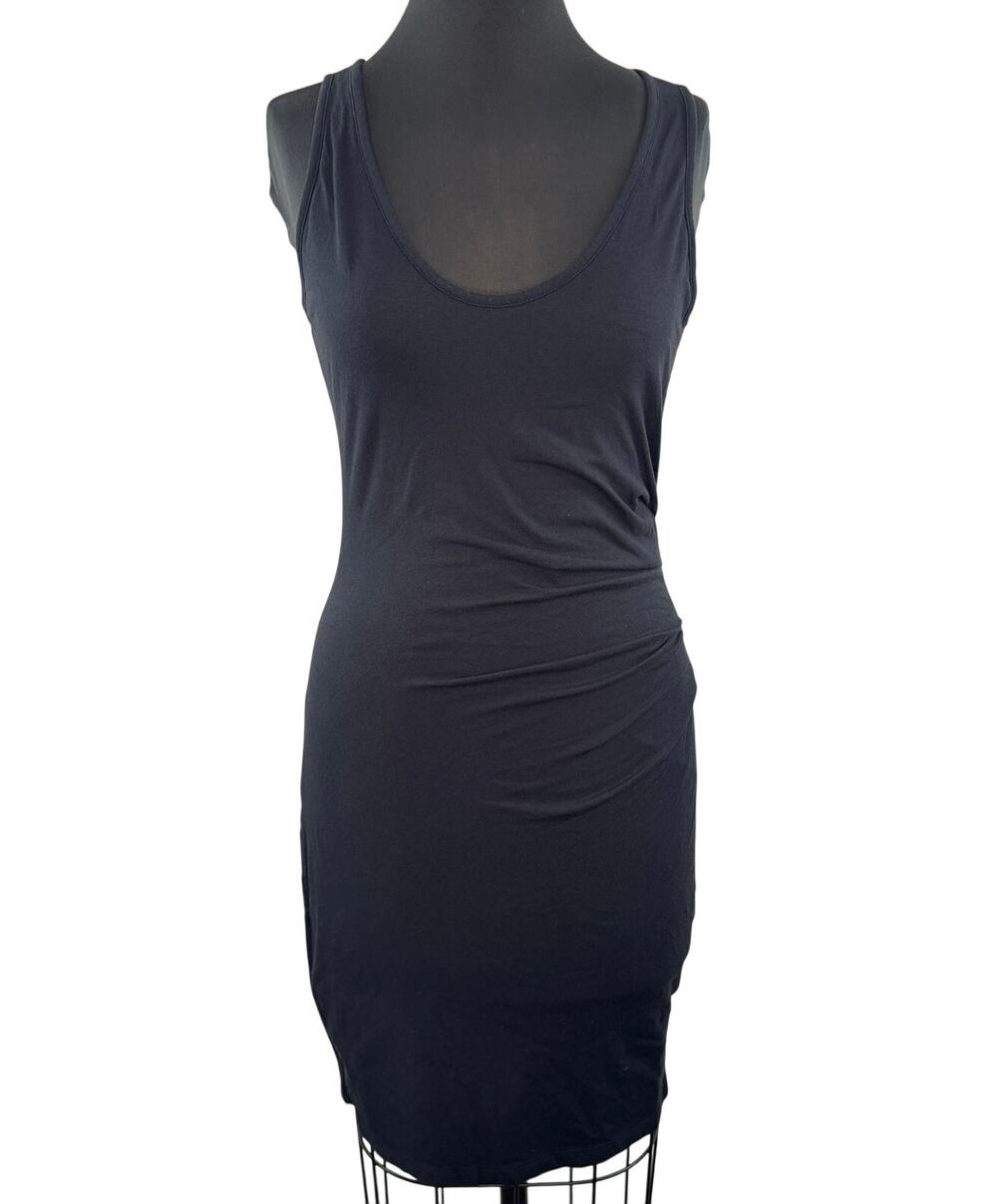 ATHLETA Black Tank Dress Cotton Stretch Della Ruched Scoop Neck Pullover Small S